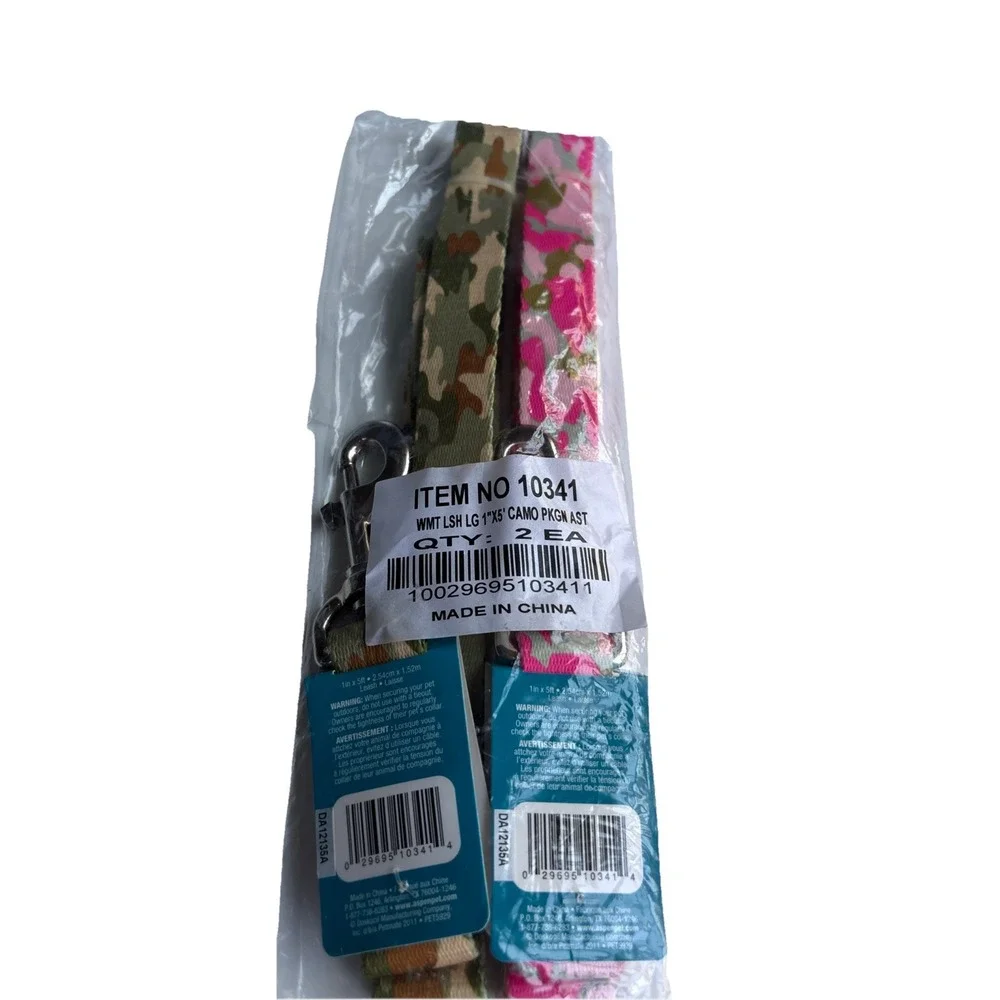 Aspen Pet Pink Camo And Green Camo 5‎ Ft Dog Leashes 2 Pack